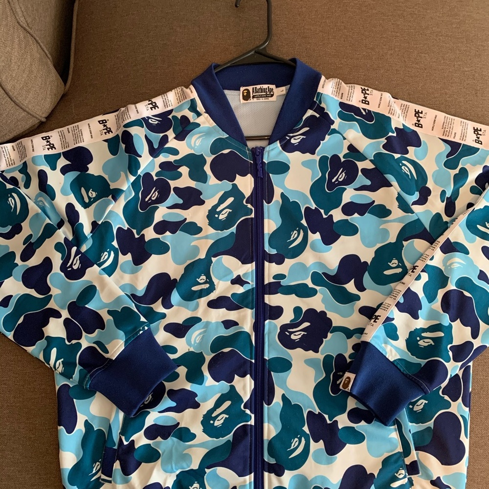 A Bathing Ape Blue ABC Tape Track Jacket